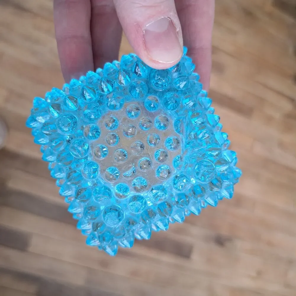 Vintage Fenton Light Blue Hobnail Glass Square Salt Cellar Votive Candle Holder